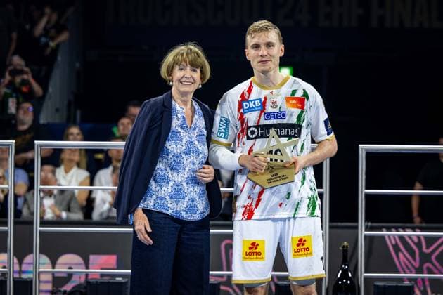Handball Köln 15.06.2025 EHF Final4 2025 Champions League Championsleague Finale Füchse Berlin - SC Magdeburg Der SC Magdeburg ist Champions League Sieger 2025 Kristjansson Gisli Thorgeir (Magdeburg, No.10) MVP des Final4
