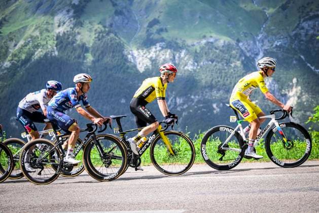 Criterium du Dauphine 2025 Stage 8 VAL-CENIS PLATEAU DU MONT-CENIS, FRANCE - JUNE 15 : Evenepoel Remco (BEL) of Soudal - Quick Step, Pogacar Tadej (SLO) of UAE Team Emirates - XRG, Vingegaard Jonas (DEN) of Team Visma - Lease a Bike during stage 8 of the 77th edition of Criterium du Dauphine Libere an UCI World Tour 2.UWT cycling road race stage for Men Elite of 133.3 km with start in Val-d Arc and finish in Val-Cenis Plateau du Mont-Cenis on June 15, 2025 in Val-Cenis Plateau du Mont-Cenis, France, 15 06 2025 ( Motordriver Kenny Verfaillie - Val-Cenis Plateau du Mont-Cenis France  Copyright: xVincentxKalutx