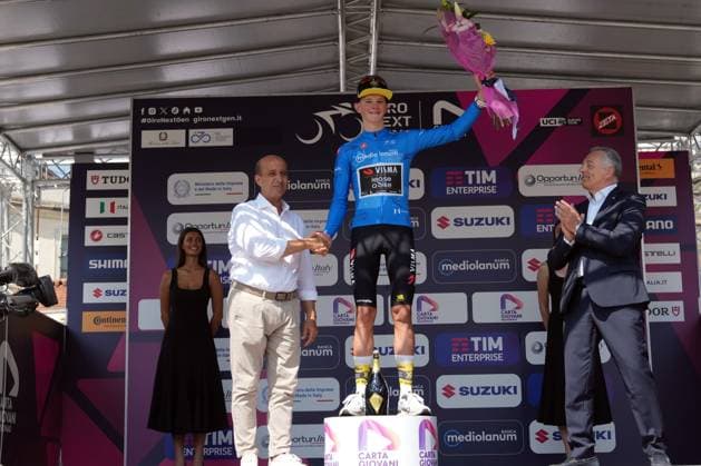 VAN KERCKHOVE Matisse TEAM VISMA LEASE A BIKE DEVELOPMENT blu jersey during the stage 2 of the Giro Next Gen 2025, Rho Fiera Milano (Mi) - CantÃ¹ (Co), 146 km, Italy - Monday, June 16, 2025. - cycling.  Copyright: xGianxMattiaxD Albertox LaPressex