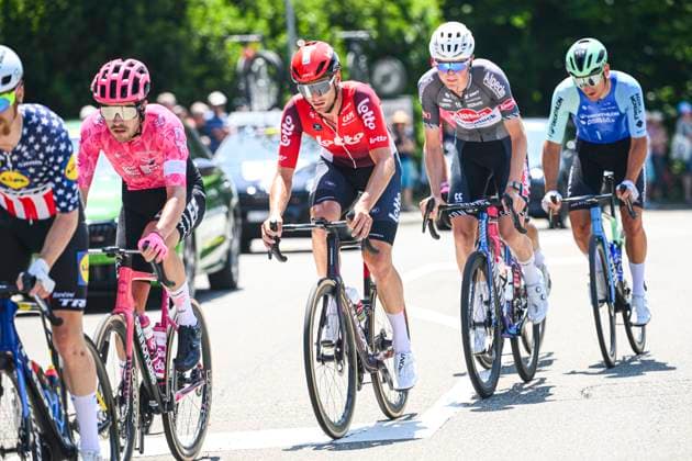 Tour de Suisse 2025 Stage 3 HEIDEN, SWITZERLAND - JUNE 17 : Verstrynge Emiel (BEL) of Alpecin - Deceuninck and Van Moer Brent (BEL) of Lotto in the escape pack during stage 3 of the 88th edition of Tour de Suisse an UCI World Tour 2.UWT cycling road race stage for Men Elite of 195.6 km with start in Aarau and finish in Heiden on June 17, 2025 in Heiden, Switzerland, 17 06 2025 ( Motordriver Kenny Verfaillie - Heiden Switzerland  Copyright: xVincentxKalutx