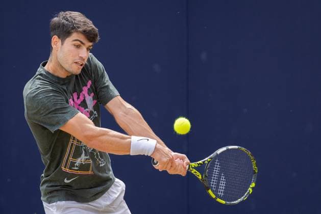 17th June 2025; HSBC Championships, Queens Club, West Kensington, London, England: HSBC Mens Championships Queens Club, Day 2; Carlos Alcaraz (ESP) during his practice session  ActionPlus12801996 IanxStephen