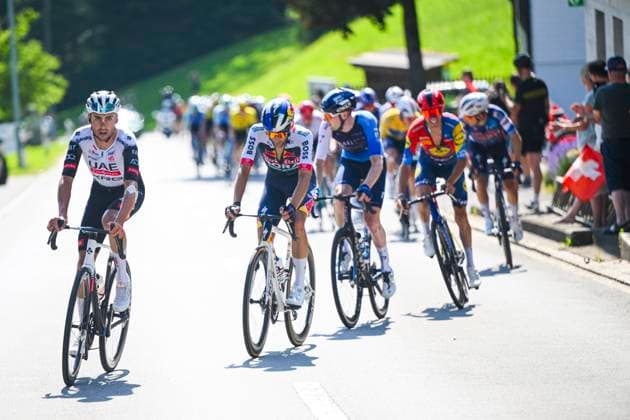 Tour de Suisse 2025 Stage 3 HEIDEN, SWITZERLAND - JUNE 17 : Rider of Team UAE Team Emirates - XRG in action during stage 3 of the 88th edition of Tour de Suisse an UCI World Tour 2.UWT cycling road race stage for Men Elite of 195.6 km with start in Aarau and finish in Heiden on June 17, 2025 in Heiden, Switzerland, 17 06 2025 ( Motordriver Kenny Verfaillie - Heiden Switzerland  Copyright: xVincentxKalutx