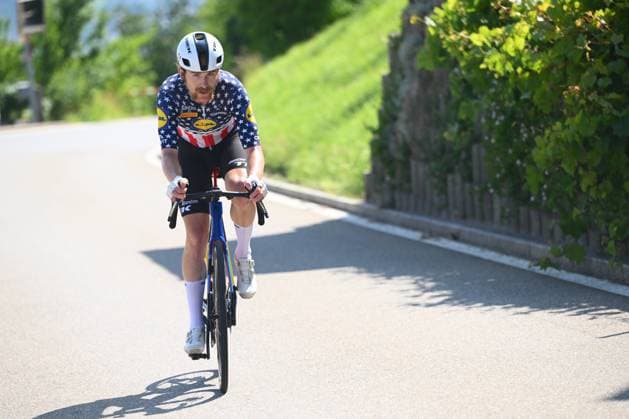 Tour de Suisse 2025 Stage 3 HEIDEN, SWITZERLAND - JUNE 17 : Simmons Quinn (USA) of Lidl - Trek alone in the escape pack during stage 3 of the 88th edition of Tour de Suisse an UCI World Tour 2.UWT cycling road race stage for Men Elite of 195.6 km with start in Aarau and finish in Heiden on June 17, 2025 in Heiden, Switzerland, 17 06 2025 ( Motordriver Kenny Verfaillie - Heiden Switzerland  Copyright: xVincentxKalutx