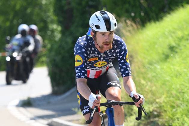 Tour de Suisse 2025 Stage 3 HEIDEN, SWITZERLAND - JUNE 17 : Simmons Quinn (USA) of Lidl - Trek alone in the escape pack during stage 3 of the 88th edition of Tour de Suisse an UCI World Tour 2.UWT cycling road race stage for Men Elite of 195.6 km with start in Aarau and finish in Heiden on June 17, 2025 in Heiden, Switzerland, 17 06 2025 ( Motordriver Kenny Verfaillie - Heiden Switzerland  Copyright: xVincentxKalutx