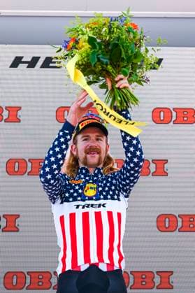 Tour de Suisse 2025 Stage 3 HEIDEN, SWITZERLAND - JUNE 17 : Simmons Quinn (USA) of Lidl - Trek on the podium during stage 3 of the 88th edition of Tour de Suisse an UCI World Tour 2.UWT cycling road race stage for Men Elite of 195.6 km with start in Aarau and finish in Heiden on June 17, 2025 in Heiden, Switzerland, 17 06 2025 ( Motordriver Kenny Verfaillie - Heiden Switzerland  Copyright: xVincentxKalutx
