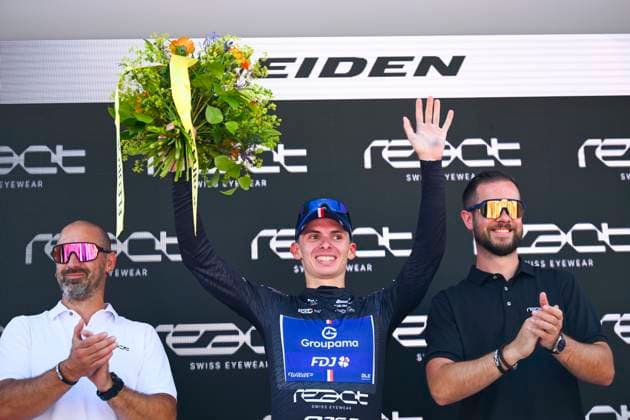 Tour de Suisse 2025 Stage 3 HEIDEN, SWITZERLAND - JUNE 17 : Gregoire Romain (FRA) of Groupama - FDJ on the podium during stage 3 of the 88th edition of Tour de Suisse an UCI World Tour 2.UWT cycling road race stage for Men Elite of 195.6 km with start in Aarau and finish in Heiden on June 17, 2025 in Heiden, Switzerland, 17 06 2025 ( Motordriver Kenny Verfaillie - Heiden Switzerland  Copyright: xVincentxKalutx