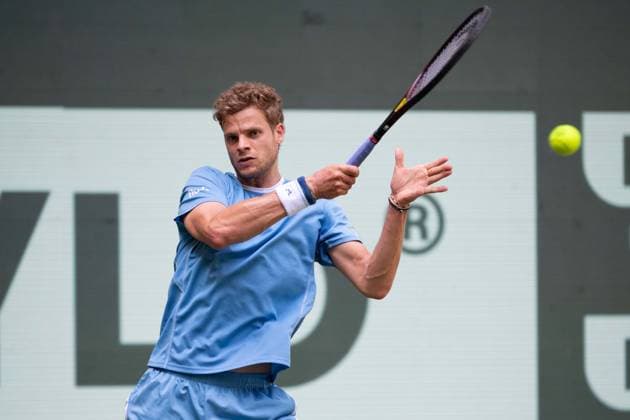 Yannick HANFMANN (GER) Aktion Jannik Sinner (ITA) vs. Yannick Hanfmann (GER) Tennis Terra Wortmann Open 2025 am 17.06.2025 in der OWL Arena Halle Westfalen, Deutschland. Â