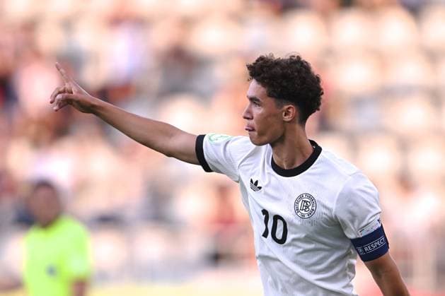 UEFA U19 European Championship, EM, Europameisterschaft 2025 - Germany - England - Ilie Oana Stadium Noah Darvich celebrates after scoring during the UEFA Under-19 European Championship Romania 2025 football match between Germany and England at Arcul de Triumf Stadium in Bucharest, Romania, June 17, 2025. Alex Nicodim Imago Images Copyright: xAlexxNicodimx