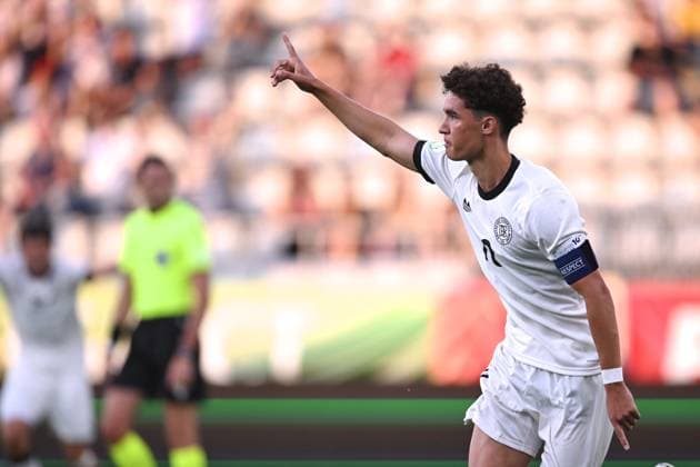 UEFA U19 European Championship, EM, Europameisterschaft 2025 - Germany - England - Ilie Oana Stadium Noah Darvich celebrates after scoring during the UEFA Under-19 European Championship Romania 2025 football match between Germany and England at Arcul de Triumf Stadium in Bucharest, Romania, June 17, 2025. Alex Nicodim Imago Images Copyright: xAlexxNicodimx
