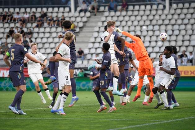 UEFA U19 European Championship, EM, Europameisterschaft 2025 - Germany - England - Ilie Oana Stadium Leopold Wurm scores his side forth goal during the UEFA Under-19 European Championship Romania 2025 football match between Germany and England at Arcul de Triumf Stadium in Bucharest, Romania, June 17, 2025. Alex Nicodim Imago Images Copyright: xAlexxNicodimx