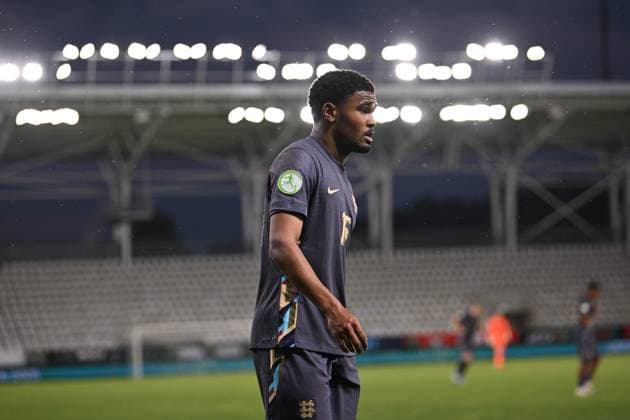 UEFA U19 European Championship, EM, Europameisterschaft 2025 - Germany - England - Ilie Oana Stadium Karan Young of England reacts during the UEFA Under-19 European Championship Romania 2025 football match between Germany and England at Arcul de Triumf Stadium in Bucharest, Romania, June 17, 2025. Alex Nicodim Imago Images Copyright: xAlexxNicodimx