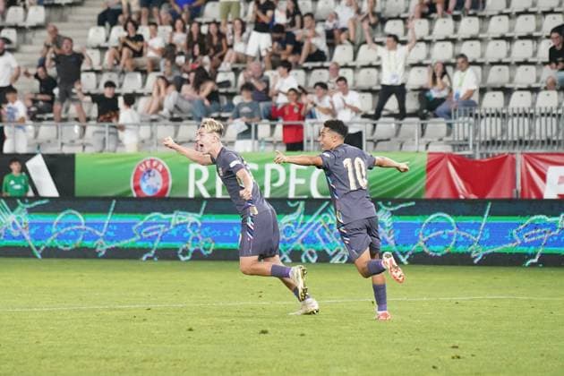 UEFA European Under-19 Championship 2025 Group B: Germany vs. England Jesse Derry of England National Under-19 Football Team scores to complete England s comeback and level up the score at 5-5 during the UEFA European Under-19 Championship 2025 Group B: Germany vs. England on 17 June 2025, at Arcul de Triumf Stadium, in Bucharest, Romania Bucharest Arcul de Triumf Stadium Romania Copyright: xAlexandraxFechetex DSC04901