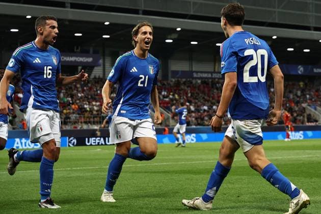 Mf Trnava 17 06 2025 - Europeo U21, U 21 Spagna-Italia foto Michele Finessi Image nella foto: esultanza gol Nicolo™ Pisilli 