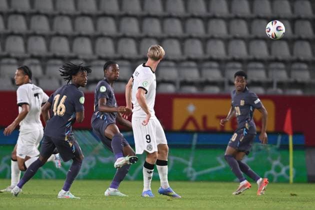 UEFA U19 European Championship, EM, Europameisterschaft 2025 - Germany - England - Ilie Oana Stadium Reiss-Alexander Russell-Denny of England plays during the UEFA Under-19 European Championship Romania 2025 football match between Germany and England at Arcul de Triumf Stadium in Bucharest, Romania, June 17, 2025. Alex Nicodim Imago Images Copyright: xAlexxNicodimx
