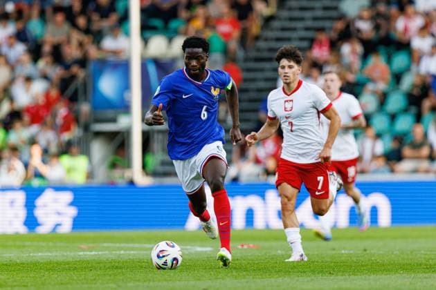 Lucien Agoume seen during UEFA EURO, EM, Europameisterschaft,Fussball U-21 2025 game between national teams of France and Poland (Maciej Rogowski) Zilina Stadion pod Dubnom Slovakia Copyright: xMaciejxRogowskix francepolandu21-361