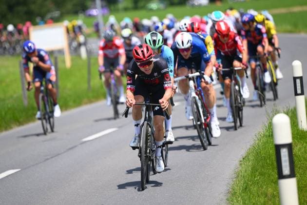 Tour de Suisse 2025 Stage 4 PIURO VALCHIAVENNA, ITALY - JUNE 18 : Hirschi Marc (SUI) of Tudor Pro Cycling Team during stage 4 of the 88th edition of Tour de Suisse an UCI World Tour 2.UWT cycling road race stage for Men Elite of 193.2 km with start in Heiden and finish in Piuro Valchiavenna on June 18, 2025 in Piuro Valchiavenna, Italy, 18 06 2025 ( Motordriver Kenny Verfaillie - Piuro Valchiavenna Italy  Copyright: xVincentxKalutx