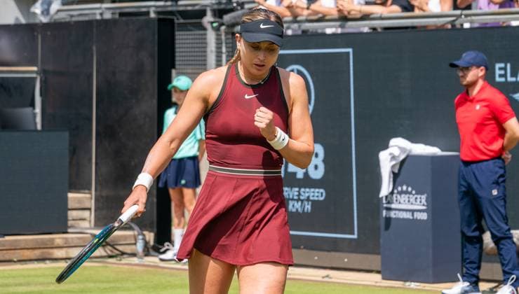 18.06.2025, WTA, Tennis Damen 500, Tennis, Damen, Berlin Tennis Open by Hylo 2025, Berlin, Einzel, 2. Runde, Paula Badosa (Spanien) - Emma Navarro (USA) Paula Badosa (Spanien) jubelt. Berlin Steffi-Graf-Stadion Berlin Deutschland
