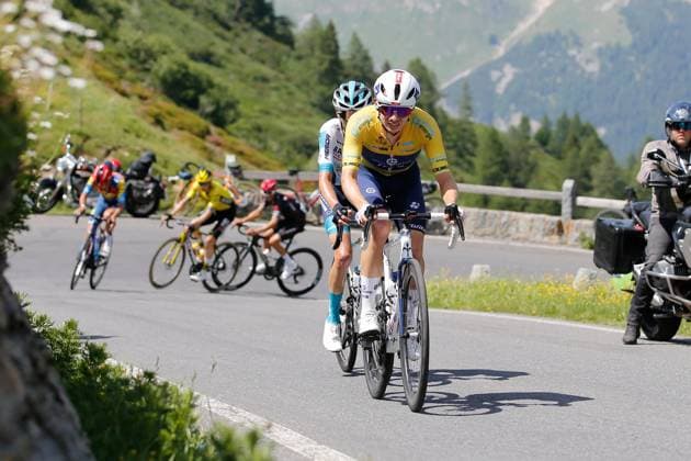 TDS 4.Etappe Leader Romain Gregoire FRA Team Groupama FDJ 18.06.2025 Spluegenpass, SCHWEIZ, Tour de Suisse 4.Etappe Heiden - Piuro Leader Romain Gregoire FRA Team Groupama FDJ am Spluegenpass