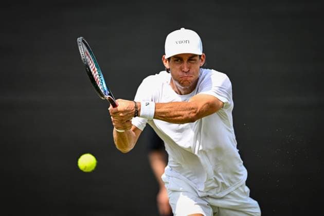 18th June 2025; Lexus Nottingham Tennis Centre, Nottingham, England; Lexus Nottingham Open, Day 3; Tristan Boyer (USA) hits a backhand return to Shintaro Mochizuki (JPN) in their second round match  ActionPlus12802208 GodfreyxPitt