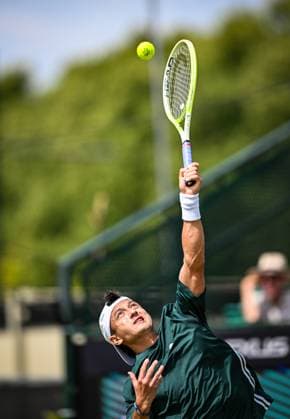 18th June 2025; Lexus Nottingham Tennis Centre, Nottingham, England; Lexus Nottingham Open, Day 3; Ryan Peniston (GBR) serves to Emilio Nava (USA) in their second round match  ActionPlus12802218 GodfreyxPitt
