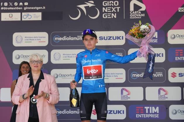 Jarno Widar (Lotto Development Team) Blue Jersey during the stage 4 of the Giro Next Gen 2025, Manerbio (Bs) Salsomaggiore Terme (Pr), 148 km , Italy - Wednesday, June 18, 2025. - cycling.  Copyright: xGianxMattiaxD Albertox LaPressex