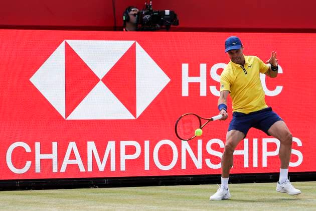18th June 2025; HSBC Championships, Queens Club, West Kensington, London, England: HSBC Mens Championships Queens Club, Day 3; Roberto Bautista Agut (ESP) plays a forehand shot against Jakub Mensik (CZE)  ActionPlus12802228 HenningxVonxJagow