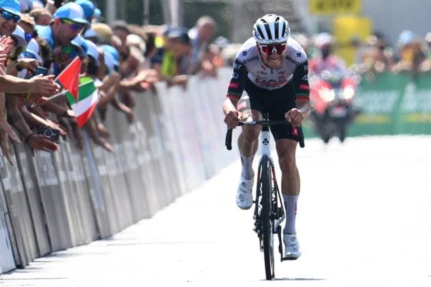 Tour de Suisse 2025 Stage 4 PIURO VALCHIAVENNA, ITALY - JUNE 18 : Almeida Joao (POR) of UAE Team Emirates - XRG wins the stage 4 of the 88th edition of Tour de Suisse an UCI World Tour 2.UWT cycling road race stage for Men Elite of 193.2 km with start in Heiden and finish in Piuro Valchiavenna on June 18, 2025 in Piuro Valchiavenna, Italy, 18 06 2025 ( Motordriver Kenny Verfaillie - Piuro Valchiavenna Italy  Copyright: xVincentxKalutx