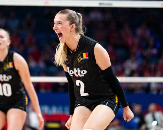 VNL-Week2-KOR-v-CAN Charlotte Van Sas 2 of Belgium celebrates during 2025 Women s Volleyball Nations match between Belgium and Brazil at Sinan Erdem Dome on June 18, 2025 in Istanbul, Turkiye. Istanbul Istanbul Turkey Copyright: xYagizxGurtugx