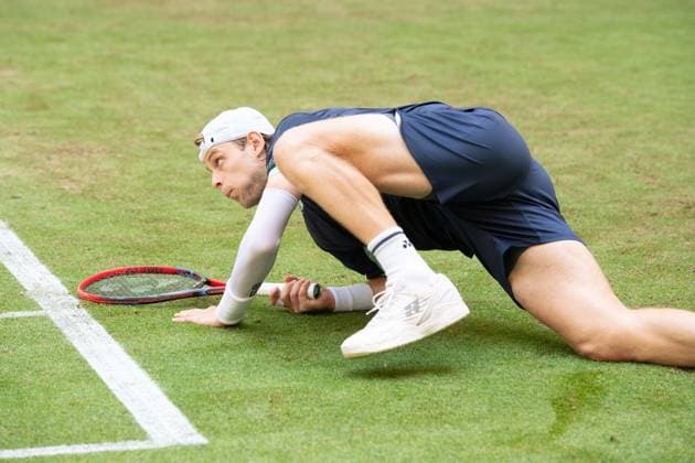 Zizou BERGS (BEL) Aktion, Zizou Bergs (BEL) vs. Karen Khachanov (RUS) Tennis Terra Wortmann Open 2025 am 18.06.2025 in der OWL Arena Halle Westfalen, Deutschland. Â