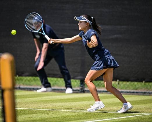 18th June 2025; Lexus Nottingham Tennis Centre, Nottingham, England; Lexus Nottingham Open, Day 3; Makoto Ninomiya (JPN) world No 58 hits a forehand return in the second round match with her partner Ulrikke Eikeri (NOR) world No 57 against Aldila Sutjiadi (IDN) world No 45 and Eri Hozumi (JPN) world No 45  ActionPlus12802263 GodfreyxPitt