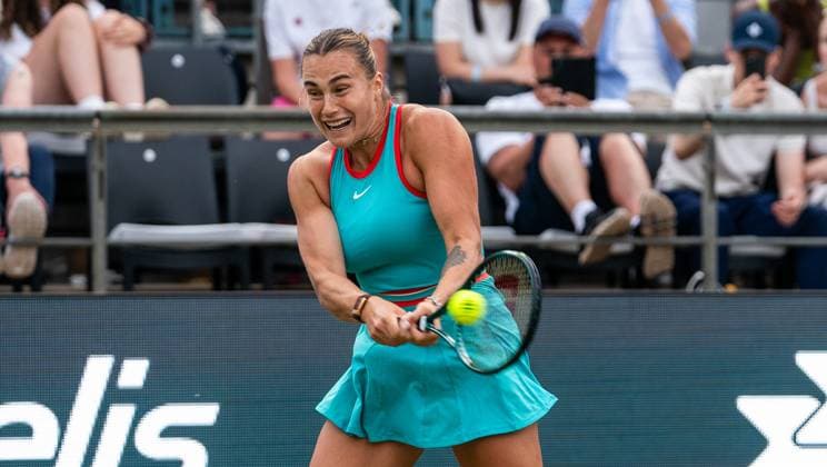 18.06.2025, WTA, Tennis Damen 500, Tennis, Damen, Berlin Tennis Open by Hylo 2025, Berlin, Einzel, 2. Runde, Aryna Sabalenka (Russland) - Rebeka Masarova (Schweiz) Aryna Sabalenka (Russland) Berlin Steffi-Graf-Stadion Berlin Deutschland