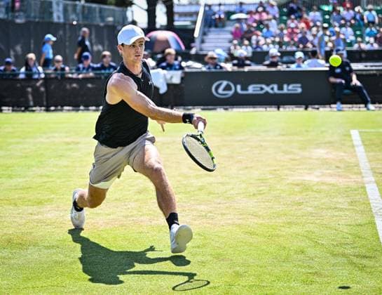 18th June 2025; Lexus Nottingham Tennis Centre, Nottingham, England; Lexus Nottingham Open, Day 3; Colton Smith (USA) hits a forehand return in his second round match against James McCabe (AUS)  ActionPlus12802394 GodfreyxPitt