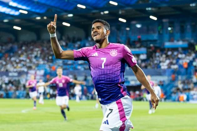 UEFA U21, U 21 Europameisterschaft: Deutschland - England; 18.06.2025 Ansgar Knauff (Deutschland, 7) jubelt nach seinem Tor bei der UEFA U21-Europameisterschaft im Spiel Deutschland - England, am 18.06.2025, Stadion pod Zoborom, Nitra, Slowakei Copyright: xBEAUTIFULxSPORTS Meuselx
