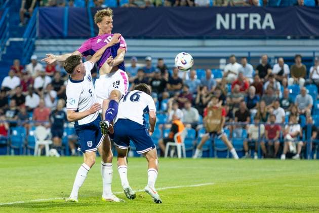 UEFA U21, U 21 Europameisterschaft: Deutschland - England; 18.06.2025 Nelson Weiper (Deutschland, 19) erzielt das Tor zum 2:0 bei der UEFA U21-Europameisterschaft im Spiel Deutschland - England, am 18.06.2025, Stadion pod Zoborom, Nitra, Slowakei Copyright: xBEAUTIFULxSPORTS Meuselx