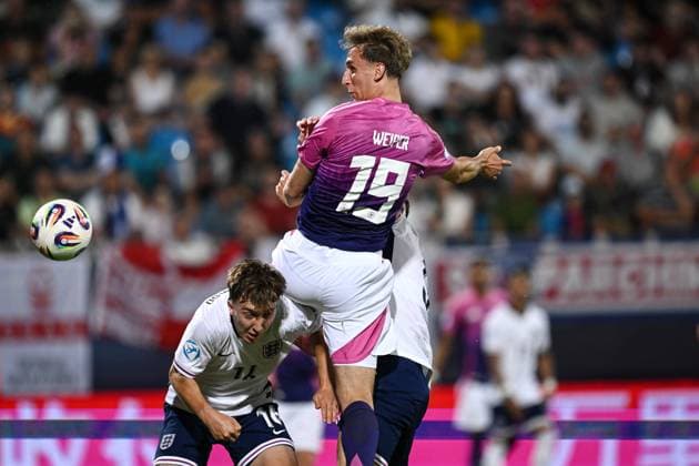Sport Bilder des Tages Mg Nitra 18 06 2025 - Europeo U21, U 21 Inghilterra-Germania foto Matteo Gribaudi Image nella foto: gol Nelson Weiper 