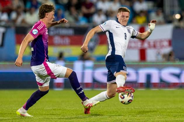 England - Germany UEFA European Under-21 Championship 2025 Group Stage Paul Wanner, Elliot Anderson during the UEFA European Under-21 Championship 2025 Group Stage match between England and Germany at Nitra Stadium on June 18, 2025 in Nitra, Slovakia. Nitra Slovakia  Copyright: xAndrzejxIwanczukx originalFilename:iwanczuk-englandg250618_npJvj.jpg