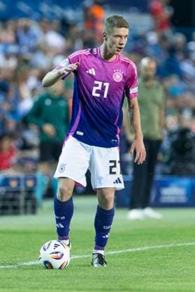 UEFA U21, U 21 Europameisterschaft: Deutschland - England; 18.06.2025 Elias Baum (Deutschland, 21) bei der UEFA U21-Europameisterschaft im Spiel Deutschland - England, am 18.06.2025, Stadion pod Zoborom, Nitra, Slowakei Copyright: xBEAUTIFULxSPORTS Meuselx