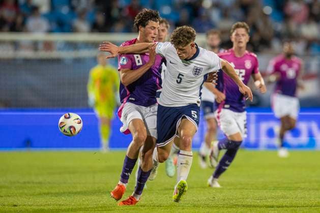 England - Germany UEFA European Under-21 Championship 2025 Group Stage Merlin Rohl, Charlie Cresswell during the UEFA European Under-21 Championship 2025 Group Stage match between England and Germany at Nitra Stadium on June 18, 2025 in Nitra, Slovakia. Nitra Slovakia  Copyright: xAndrzejxIwanczukx originalFilename:iwanczuk-englandg250618_npyFK.jpg