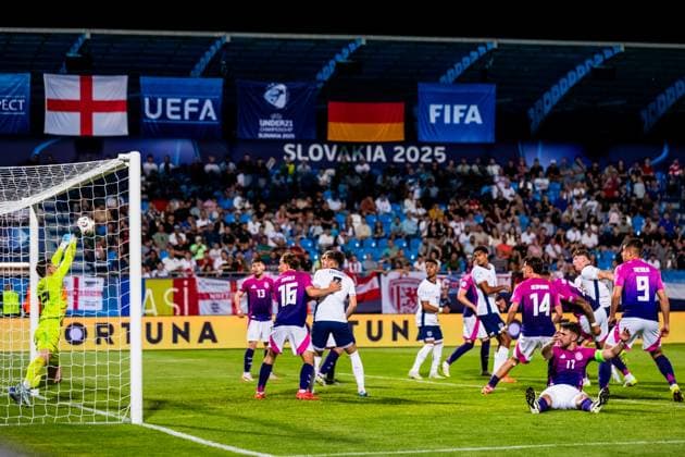 ENGLAND U21, U 21 - GERMANY U21 Tjark Ernst of Germany during the UEFA European Under-21 Championship 2025 Group B football match between England U21 and Germany U21. Stadium Nitra Arena, Nitra, Slovakia, June 18, 2025. Photo by Branislav Racko Copyright: xx _BRR2560