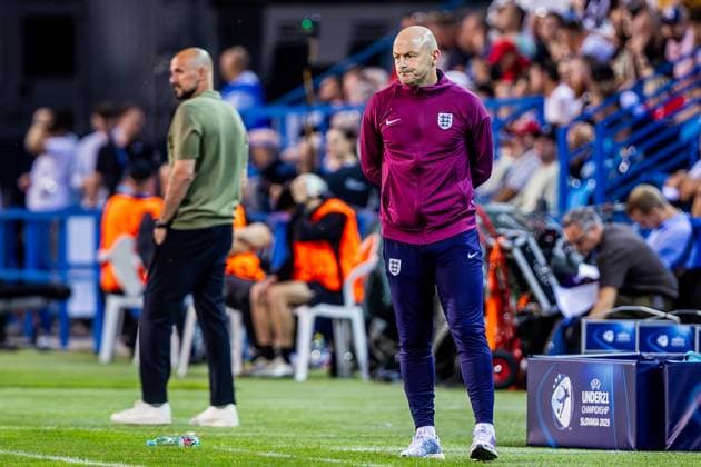 ENGLAND U21, U 21 - GERMANY U21 Head coach of England U21 Lee Carsley during the UEFA European Under-21 Championship 2025 Group B football match between England U21 and Germany U21. Stadium Nitra Arena, Nitra, Slovakia, June 18, 2025. Photo by Branislav Racko Copyright: xx 080A9302-Enhanced-NR