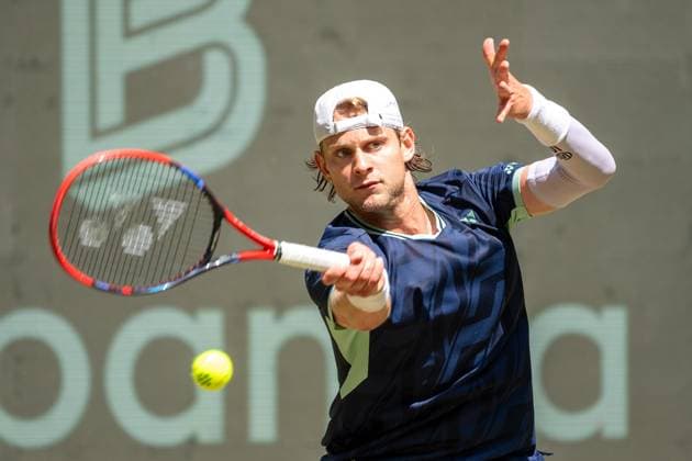 Zizou BERGS (BEL) Aktion, Zizou Bergs (BEL) vs. Karen Khachanov (RUS) Tennis Terra Wortmann Open 2025 am 18.06.2025 in der OWL Arena Halle Westfalen, Deutschland. Â
