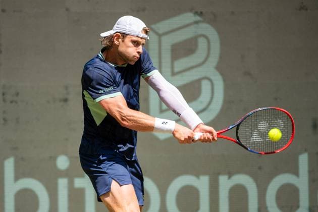 Zizou BERGS (BEL) Aktion, Zizou Bergs (BEL) vs. Karen Khachanov (RUS) Tennis Terra Wortmann Open 2025 am 18.06.2025 in der OWL Arena Halle Westfalen, Deutschland. Â