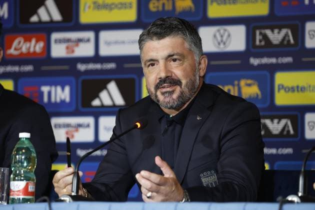 June 19, 2025, Rome, ITALY: New head coach of Italy s national team, Nationalteam Gennaro Gattuso during his official press conference, PK, Pressekonferenz presentation, in Rome, Italy, 19 June 2025. .ANSA FABIO FRUSTACI Presentation Of The New National Coach  - ZUMAa110 20250619_zaf_a110_009 Copyright: xAnsa FabioxFrustacix