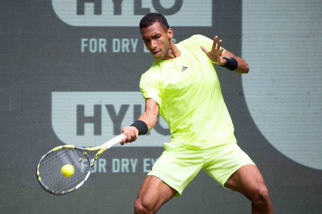 Sport Bilder des Tages Felix AUGER-ALIASSIKME (CAN) Aktion Felix Auger-Aliassime (CAN) vs. Karen Khachanov Tennis Terra Wortmann Open 2025 am 18.06.2025 in der OWL Arena Halle Westfalen, Deutschland. Â