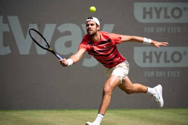 Karen KACHANOV (RUS) Aktion, Felix Auger-Aliassime (CAN) vs. Karen Khachanov Tennis Terra Wortmann Open 2025 am 18.06.2025 in der OWL Arena Halle Westfalen, Deutschland. Â
