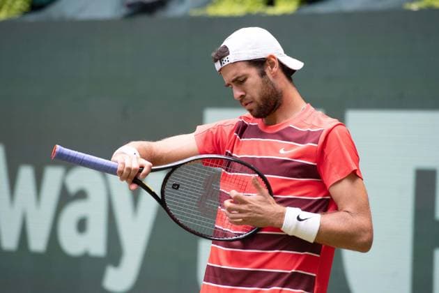 Karen KACHANOV (RUS) Aktion, Felix Auger-Aliassime (CAN) vs. Karen Khachanov Tennis Terra Wortmann Open 2025 am 18.06.2025 in der OWL Arena Halle Westfalen, Deutschland. Â