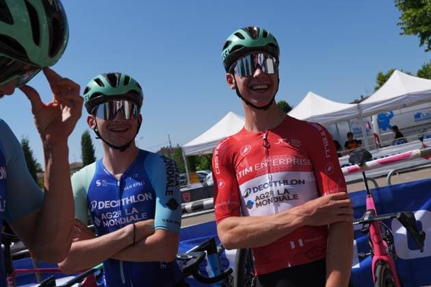 Sparfel Aubin of Decathlon Ag2R La Mondiale Development Team red jersey during the stage 5 of the Giro Next Gen 2025, Fiorenzuola d™Arda (Pc) Gavi (Al) 153 km, Italy - Thursday, June 19, 2025. - cycling.  Copyright: xGianxMattiaxD Alberto LaPressex