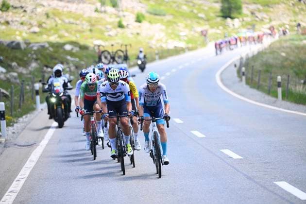 Tour de Suisse 2025 Stage 5 SANTA MARIA IN CALANCA, SWITZERLAND - JUNE 19 : Bilbao Pello (ESP) of Bahrain - Victorious in the escape pack during stage 5 of the 88th edition of Tour de Suisse an UCI World Tour 2.UWT cycling road race stage for Men Elite of 183.6 km with start in La Punt and finish in Santa Maria in Calanca on June 19, 2025 in Santa Maria in Calanca, Switzerland, 19 06 2025 ( Motordriver Kenny Verfaillie - Santa Maria in Calanca Switzerland  Copyright: xVincentxKalutx