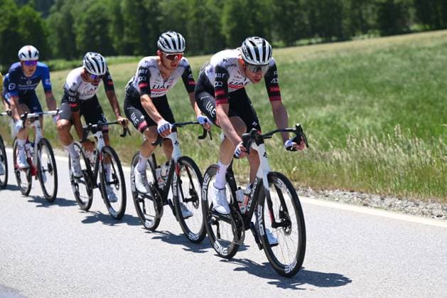 Tour de Suisse 2025 Stage 5 SANTA MARIA IN CALANCA, SWITZERLAND - JUNE 19 : Laengen Vegard Stake (NOR) of UAE Team Emirates during stage 5 of the 88th edition of Tour de Suisse an UCI World Tour 2.UWT cycling road race stage for Men Elite of 183.6 km with start in La Punt and finish in Santa Maria in Calanca on June 19, 2025 in Santa Maria in Calanca, Switzerland, 19 06 2025 ( Motordriver Kenny Verfaillie - Santa Maria in Calanca Switzerland  Copyright: xVincentxKalutx
