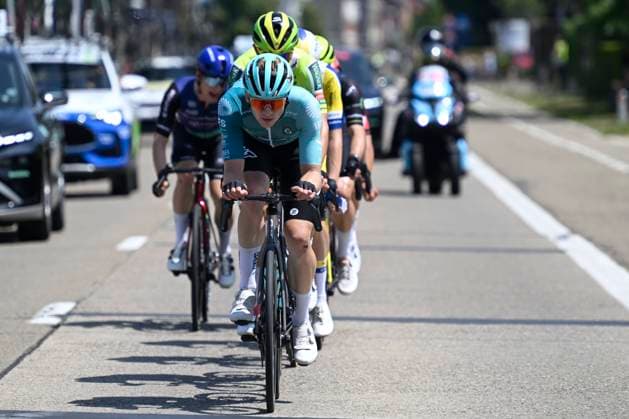 Baloise Belgium Tour 2025 Stage 2 PUTTE, BELGIUM - JUNE 19 : Maas Marijn (NED) of BEAT Cycling Club leading the escape pack during stage 2 of the 94th edition of Baloise Tour of Belgium an UCI ProSeries 2.Pro cycling road race stage for Men Elite of 194.6 km with start in Beringen and finish in Putte on June 19, 2025 in Putte, Belgium, 19 06 2025 ( Motordriver Guy De Vuyst - Putte Belgium  Copyright: xNicoxVereeckenx